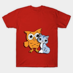 a cat and an owl T-Shirt